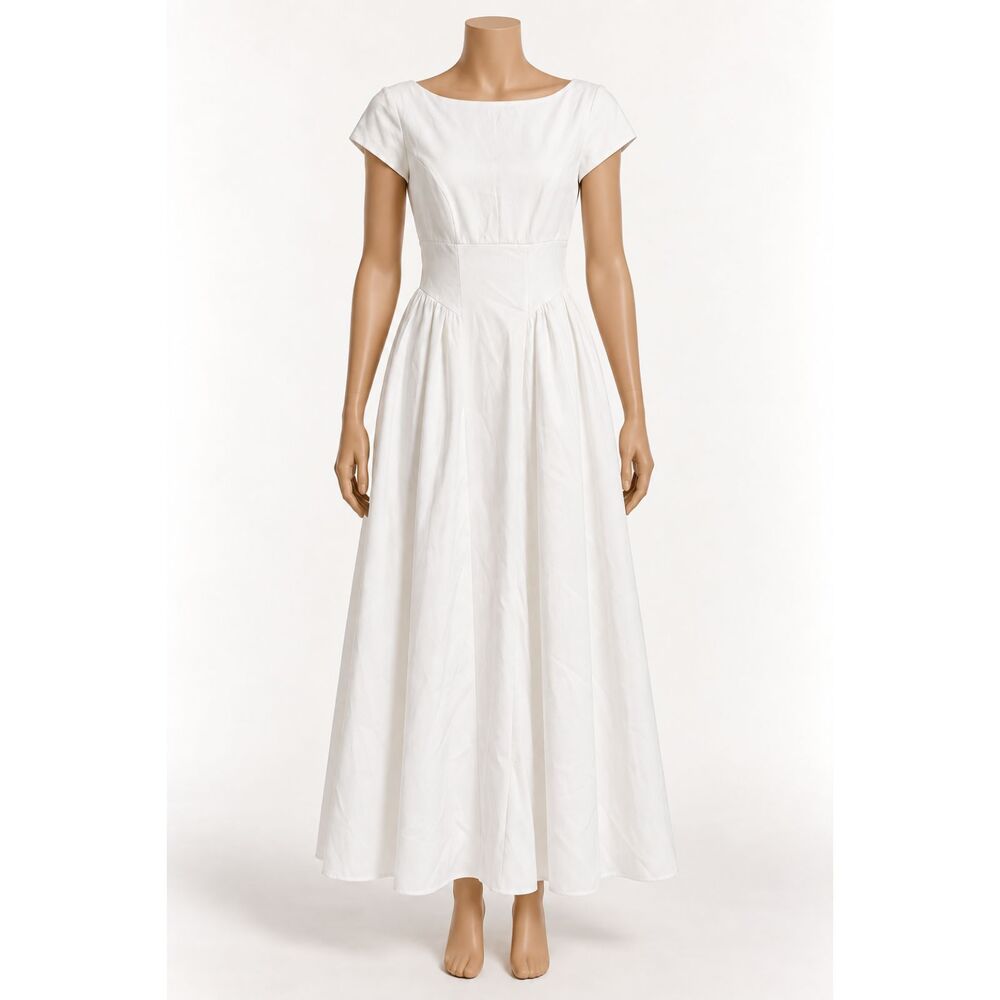 NWT CIDER White Boat Neck Open Back Maxi Dress Women’s M Bridal Graduation